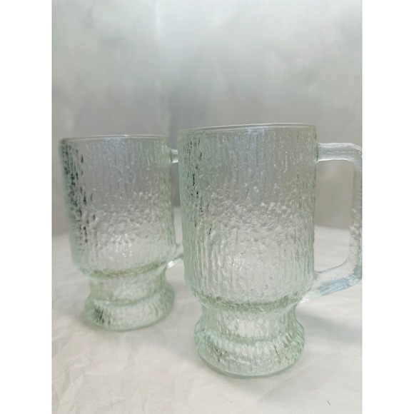 Vintage Indiana Glass Crystal Ice Tree Bark Footed Large Mug Set of 2 - Picture 2 of 5